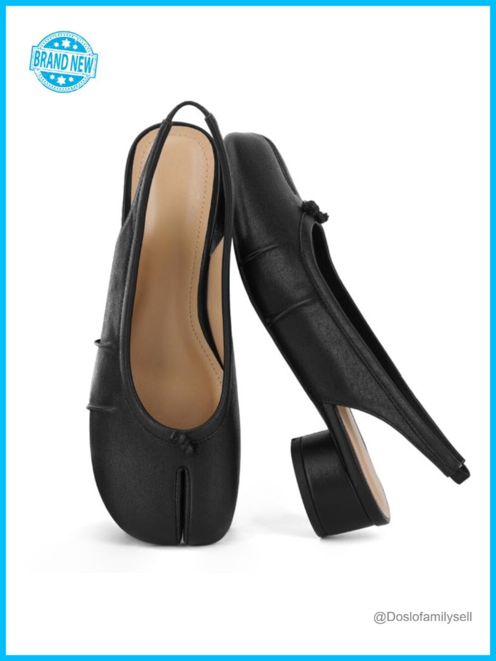 Tabi Split Toe Slingback Low Block Heel Pumps Polyurethane Rubber Sole